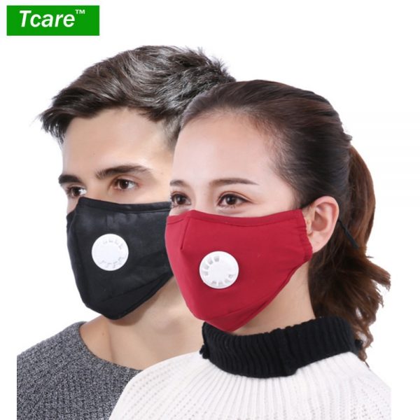 Tcare Fashion Cotton Face Mask Respirator Washable Reusable Mouth Masks + 2Pcs Activated Carbon Filter PM2.5 for Men Women